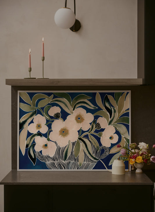 Peonies in Blue, Poster